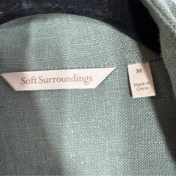 Soft Surroundings Green Ramie Long Tunic Coat Boho Chic Military Jacket Size M - Picture 4 of 16